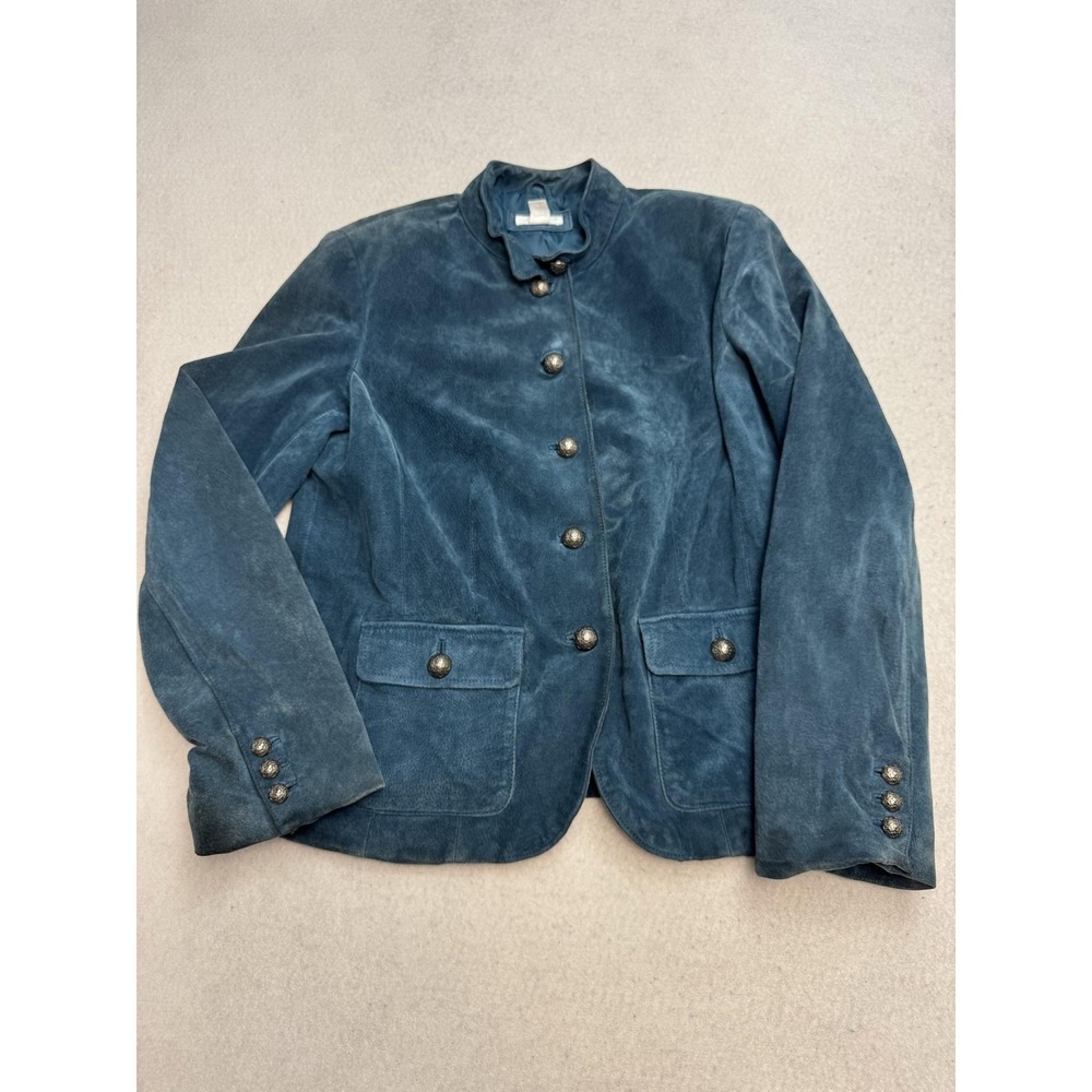 Charter Club Jacket Womens Medium Blue Genuine Leather Button Front